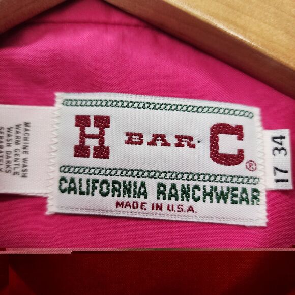 Vintage H Bar C Shirt Pearl Snap Western Button USA 17/34 XL Rodeo 70s 80s - Picture 4 of 6